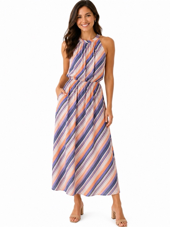 Nautica Dresses & Skirts - Nautica Halter Midi Dress in Orange, Blue & Cream Stripes L